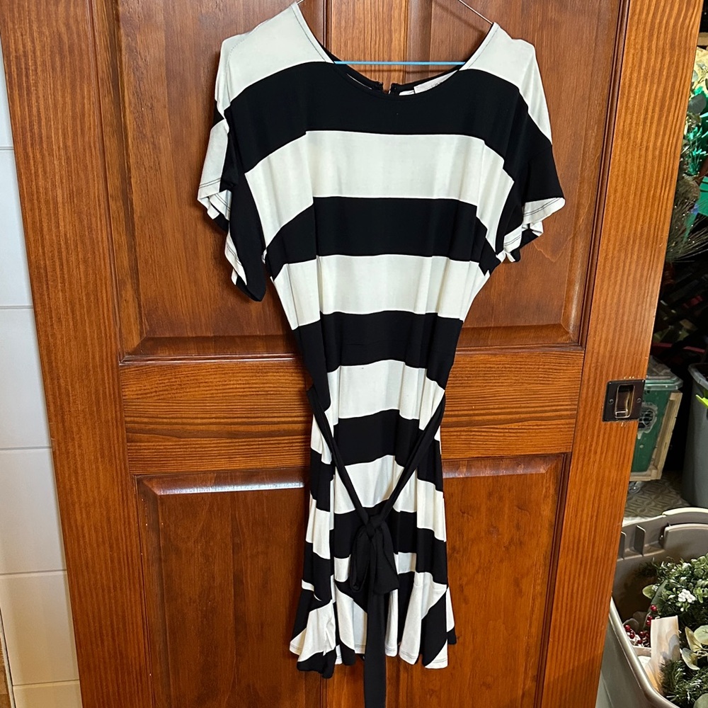 LOFT Black and White Striped Mini Dress